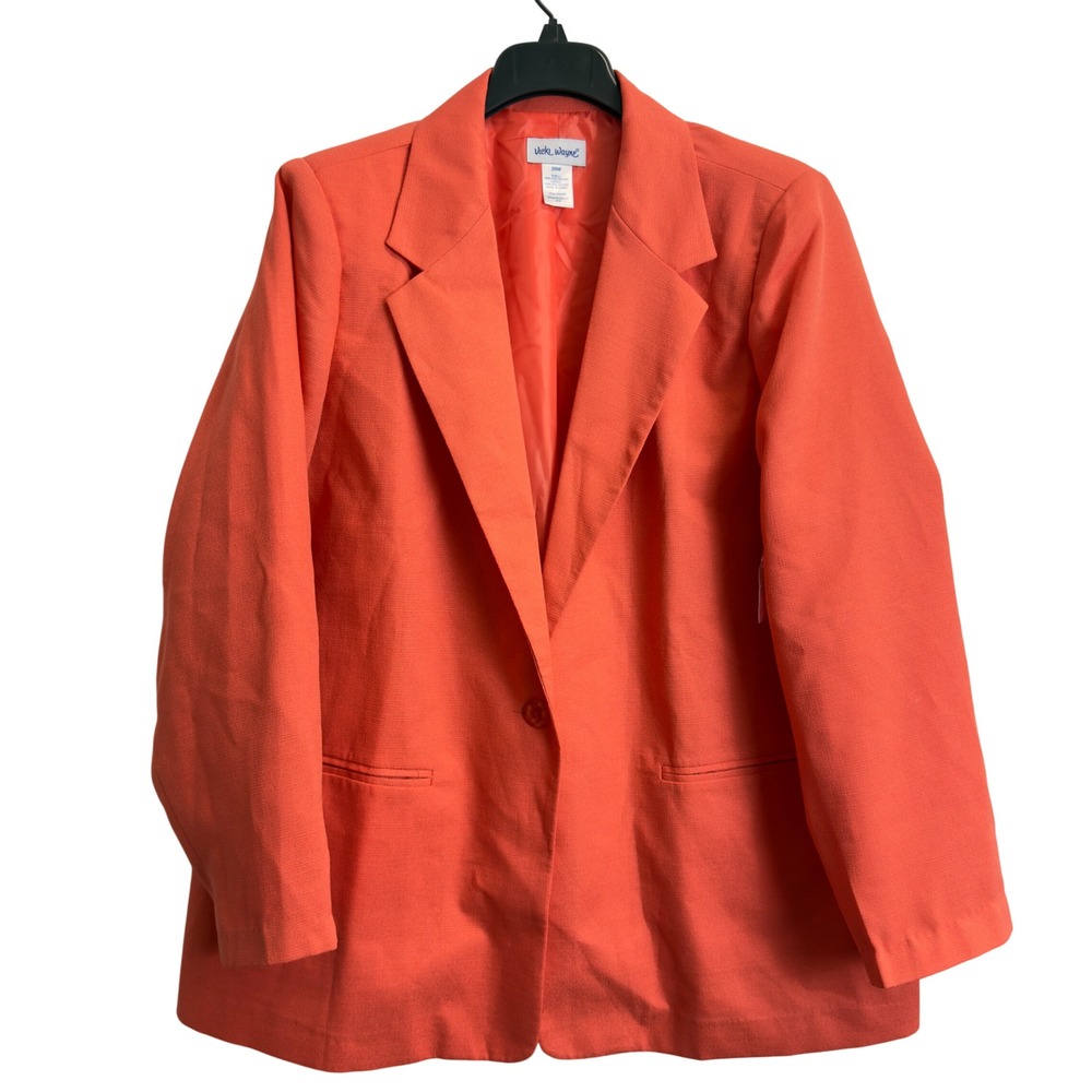 Vicki Wayne Women Coral Orange Single Button Textured Blazer Jacket Size 20W